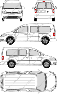 Volkswagen Caddy, Maxi, van/transporter, Rear Wing Doors, 2 Sliding Doors (2010)