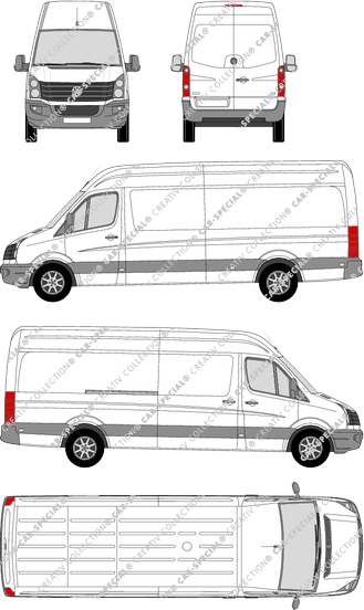 Volkswagen Crafter, furgón, tejado alto, paso de rueda largo, Rear Wing Doors, 1 Sliding Door (2011)