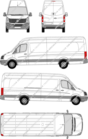 Volkswagen Crafter, van/transporter, high roof, long wheelbase with overlap, Rear Wing Doors, 1 Sliding Door (2011)