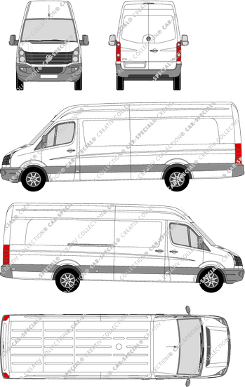 Volkswagen Crafter, furgone, tetto alto, empattement long surplus, Rear Wing Doors, 1 Sliding Door (2011)