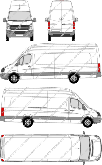 Volkswagen Crafter, van/transporter, super high roof, long wheelbase with overlap, Rear Wing Doors, 1 Sliding Door (2011)