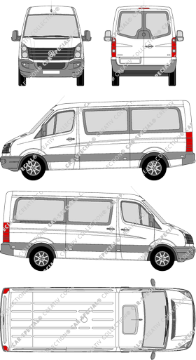 Volkswagen Crafter, minibus, medium wheelbase, Rear Wing Doors, 1 Sliding Door (2011)