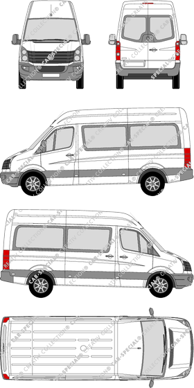 Volkswagen Crafter, minibus, high roof, medium wheelbase, Rear Wing Doors, 1 Sliding Door (2011)