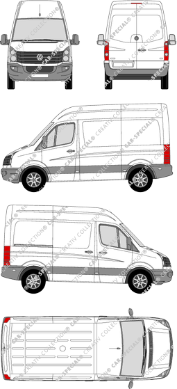 Volkswagen Crafter, van/transporter, high roof, short wheelbase, Rear Wing Doors, 1 Sliding Door (2011)