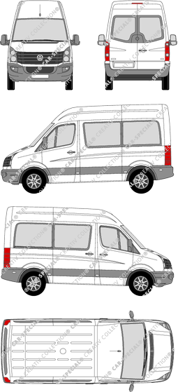 Volkswagen Crafter, microbús, tejado alto, paso de rueda corto, Rear Wing Doors, 1 Sliding Door (2011)