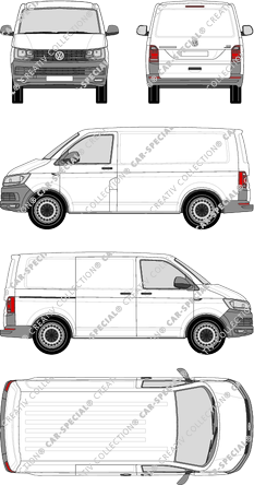 Volkswagen Transporter, T6, furgón, tejado normal, paso de rueda corto, Rear Flap, 1 Sliding Door (2015)