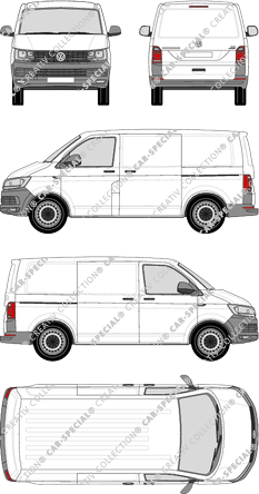 Volkswagen Transporter, T6, furgone, Normaldach, empattement court, Rear Flap, 2 Sliding Doors (2015)