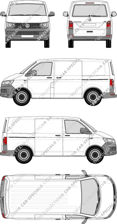 Volkswagen Transporter, T6, furgón, tejado normal, paso de rueda corto, ventana de parte trasera, Rear Flap, 2 Sliding Doors (2015)