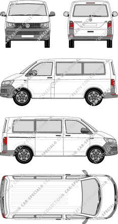 Volkswagen Transporter, T6, microbús, tejado normal, paso de rueda corto, Rear Flap, 1 Sliding Door (2015)