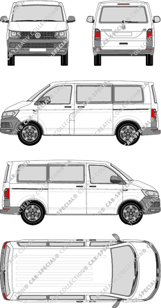 Volkswagen Transporter, T6, Kleinbus, Normaldach, empattement court, Rear Flap, 2 Sliding Doors (2015)