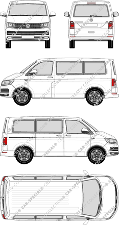 Volkswagen Transporter Caravelle, T6, microbús, tejado normal, paso de rueda corto, Rear Flap, 1 Sliding Door (2015)