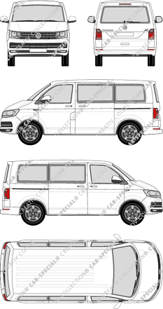 Volkswagen Transporter Caravelle, T6, camionnette, toit normal, kurzer Radstand, Rear Flap, 2 Sliding Doors (2015)