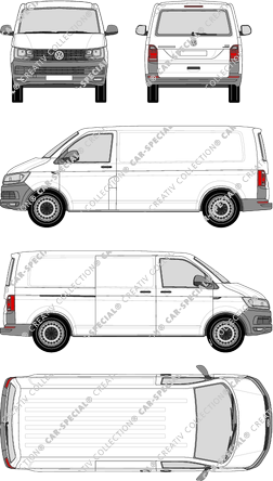 Volkswagen Transporter, T6, van/transporter, normal roof, long wheelbase, rear window, Rear Flap, 1 Sliding Door (2015)