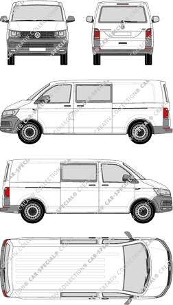 Volkswagen Transporter, T6, fourgon, toit normal, langer Radstand, Heck verglast, double cabine, Rear Flap, 2 Sliding Doors (2015)