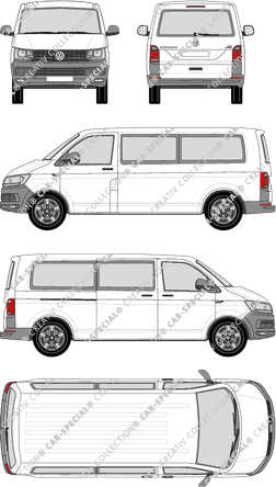 Volkswagen Transporter, T6, microbús, tejado normal, paso de rueda largo, Rear Flap, 1 Sliding Door (2015)