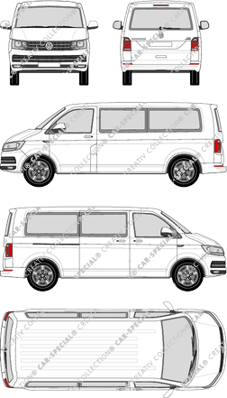 Volkswagen Transporter Caravelle, T6, camionnette, toit normal, langer Radstand, Rear Flap, 1 Sliding Door (2015)