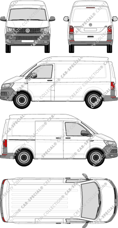 Volkswagen Transporter, T6, fourgon, toit intermédiaire, kurzer Radstand, Rear Flap, 1 Sliding Door (2015)