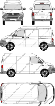 Volkswagen Transporter, T6, furgone, Mittelhochdach, empattement court, vitre arrière, Rear Flap, 2 Sliding Doors (2015)