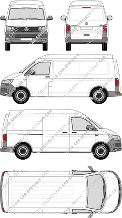 Volkswagen Transporter, T6, furgone, Mittelhochdach, empattement long, Rear Flap, 1 Sliding Door (2015)