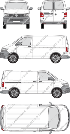 Volkswagen Transporter, T6, Kastenwagen, Normaldach, kurzer Radstand, Heck verglast, Rear Wing Doors, 1 Sliding Door (2015)