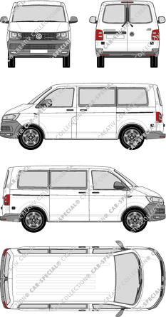 Volkswagen Transporter, T6, camionnette, toit normal, kurzer Radstand, Rear Wing Doors, 2 Sliding Doors (2015)