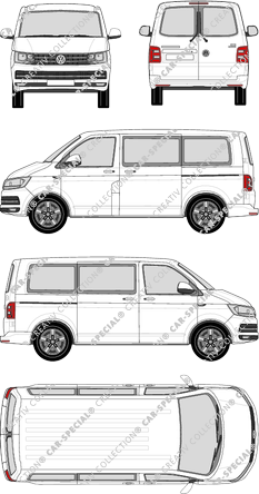 Volkswagen Transporter Caravelle, T6, camionnette, toit normal, kurzer Radstand, Rear Wing Doors, 2 Sliding Doors (2015)