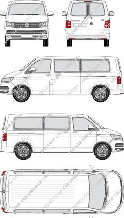 Volkswagen Transporter Caravelle, T6, minibus, normal roof, long wheelbase, Rear Wing Doors, 2 Sliding Doors (2015)