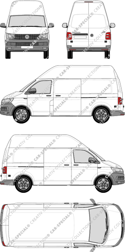 Volkswagen Transporter, T6, Kastenwagen, Hochdach, langer Radstand, Rear Wing Doors, 2 Sliding Doors (2015)