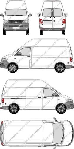 Volkswagen Transporter, T6, fourgon, toit haut, langer Radstand, Heck verglast, Rear Wing Doors, 1 Sliding Door (2015)