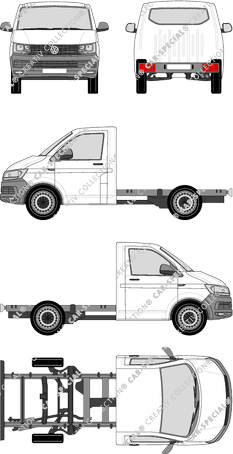 Volkswagen Transporter, T6, Chasis para superestructuras, paso de rueda corto, cabina individual (2015)