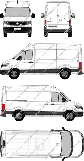 Volkswagen Crafter, high roof, van/transporter, L3H3, medium wheelbase, Rear Wing Doors, 1 Sliding Door (2017)