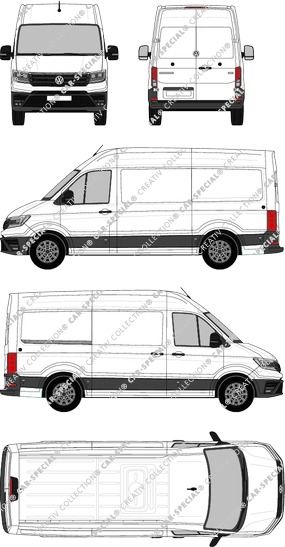 Volkswagen Crafter, toit haut, furgone, L3H3, empattement  moyen, Rear Wing Doors, 1 Sliding Door (2017)