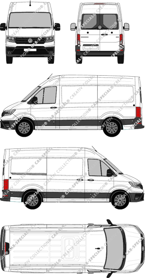 Volkswagen Crafter, high roof, van/transporter, L3H3, medium wheelbase, rear window, Rear Wing Doors, 1 Sliding Door (2017)