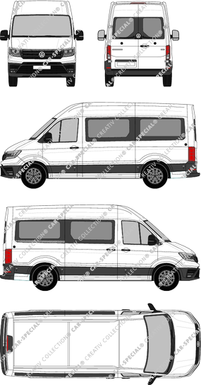 Volkswagen Crafter, toit haut, Kleinbus, L3H3, empattement  moyen, Rear Wing Doors, 1 Sliding Door (2017)