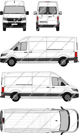 Volkswagen Crafter, toit haut, furgone, L4H3, empattement long, vitre arrière, Rear Wing Doors, 2 Sliding Doors (2017)