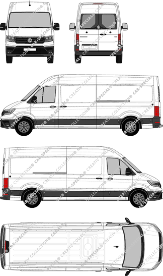 Volkswagen Crafter, Hochdach, Kastenwagen, L4H3, Radstand lang, Heck verglast, Rear Wing Doors, 2 Sliding Doors (2017)