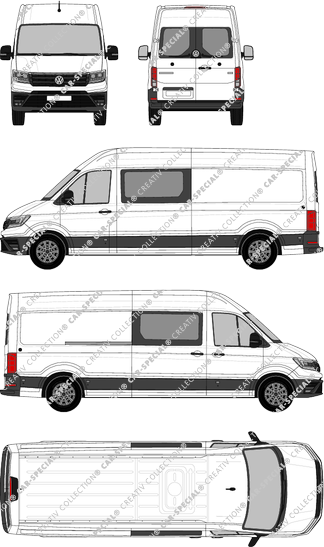 Volkswagen Crafter, Hochdach, fourgon, L4H3, Radstand lang, Heck verglast, double cabine, Rear Wing Doors, 1 Sliding Door (2017)