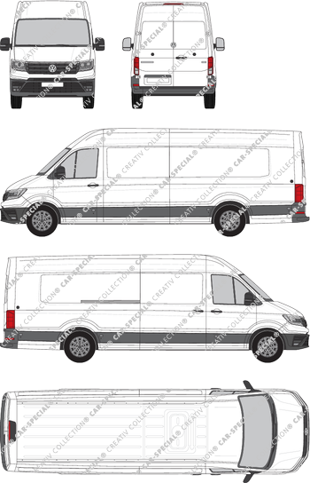 Volkswagen Crafter, high roof, van/transporter, L5H3, long wheelbase with overlap, Rear Wing Doors, 1 Sliding Door (2017)