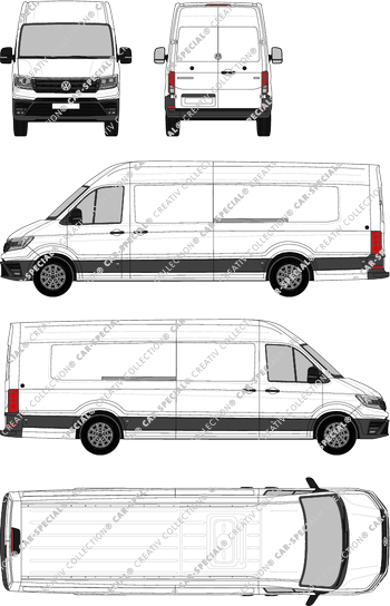 Volkswagen Crafter, toit haut, furgone, L5H3, empattement long surplus, Rear Wing Doors, 2 Sliding Doors (2017)