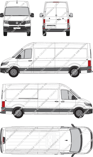 Volkswagen Crafter, tejado alto, furgón, L4H3, paso de rueda largo, Rear Wing Doors, 1 Sliding Door (2017)