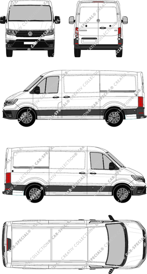 Volkswagen Crafter, toit normal, furgone, L3H2, empattement  moyen, Rear Wing Doors, 2 Sliding Doors (2017)