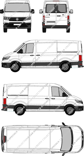 Volkswagen Crafter, normal roof, van/transporter, L3H2, medium wheelbase, rear window, Rear Wing Doors, 2 Sliding Doors (2017)