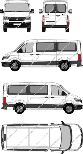 Volkswagen Crafter, normal roof, minibus, L3H2, medium wheelbase, Rear Wing Doors, 2 Sliding Doors (2017)