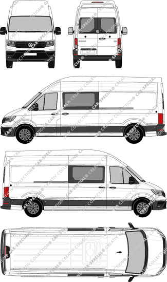 Volkswagen Crafter, toit super haut, furgone, L4H4, longue, vitre arrière, Doppelkabine, Rear Wing Doors, 2 Sliding Doors (2017)