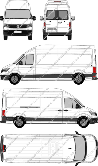 Volkswagen Crafter, super high roof, van/transporter, L4H4, long, rear window, Rear Wing Doors, 1 Sliding Door (2017)