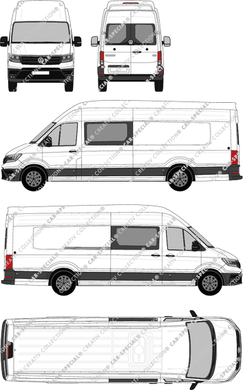 Volkswagen Crafter, Superhochdach, fourgon, L5H4, lang plus, Heck verglast, double cabine, Rear Wing Doors, 1 Sliding Door (2017)