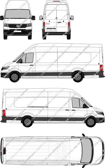 Volkswagen Crafter, super high roof, van/transporter, L5H4, long wheelbase with overlap, Rear Wing Doors, 1 Sliding Door (2017)