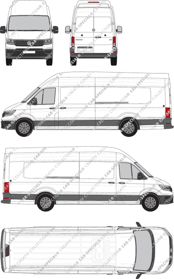 Volkswagen Crafter, super high roof, van/transporter, L5H4, long wheelbase with overlap, Rear Wing Doors, 2 Sliding Doors (2017)