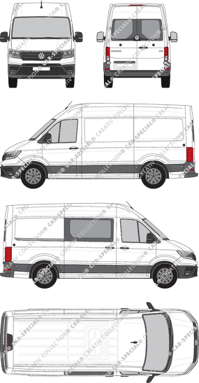 Volkswagen Crafter, toit haut, furgone, L3H3, empattement  moyen, Heck verglast, rechts teilverglast, Rear Wing Doors, 1 Sliding Door (2017)