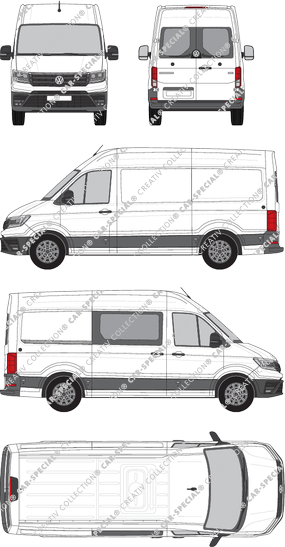 Volkswagen Crafter, tejado alto, furgón, L3H3, paso de rueda medio, Heck verglast, rechts teilverglast, Rear Wing Doors, 1 Sliding Door (2017)